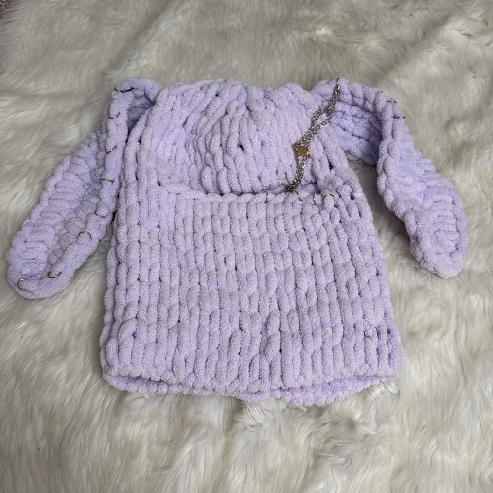 Crochet Lavender Bunny Winter Balaclava with Bunny Ears Face Ski Mask Hats